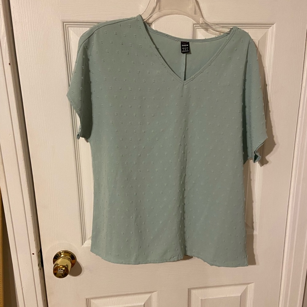 Women’s V-Neck Textured Short Sleeve Top - Mint Green
